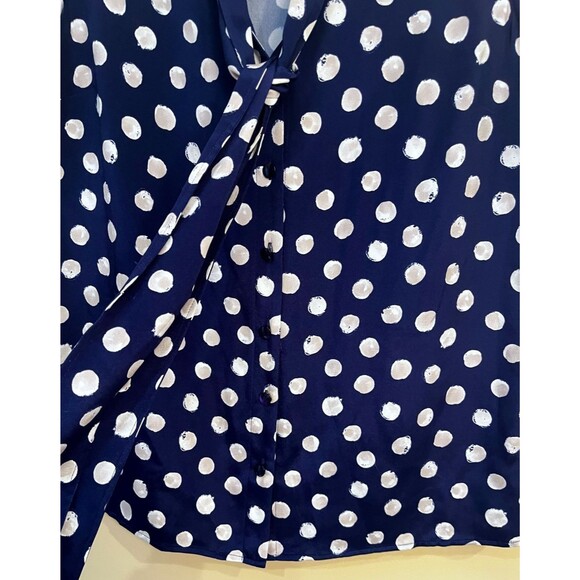 ST JOHN NAVY BLUE POLKA DOT Neck Tie Silk Blend Sleeveless BLOUSE TOP Size 14 - Picture 2 of 10